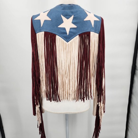 VOCAL APPAREL Fringe Ultrasuede Cropped American Flag Western Jacket S-XL NWT - Picture 9 of 12